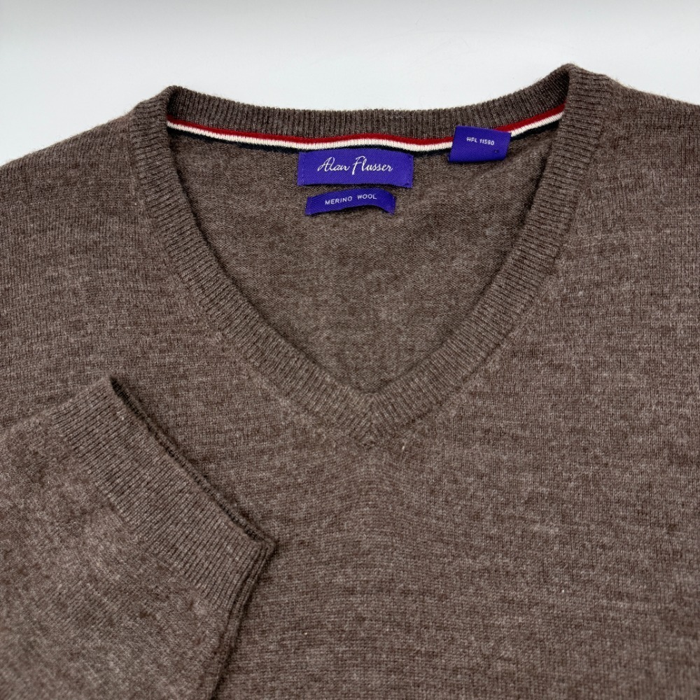 Alan Flusser Merino Wool Sweater V-Neck Pullover Brown/Gray Casual XXL